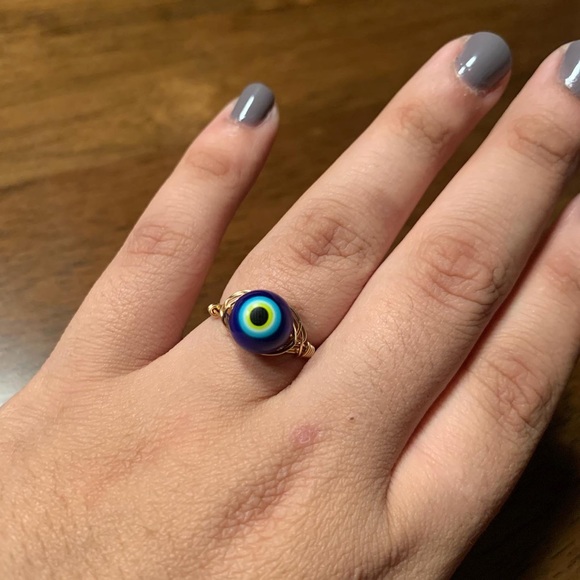 SOLD Blue Evil Eye Rings | Glass Bead - Picture 3 of 4